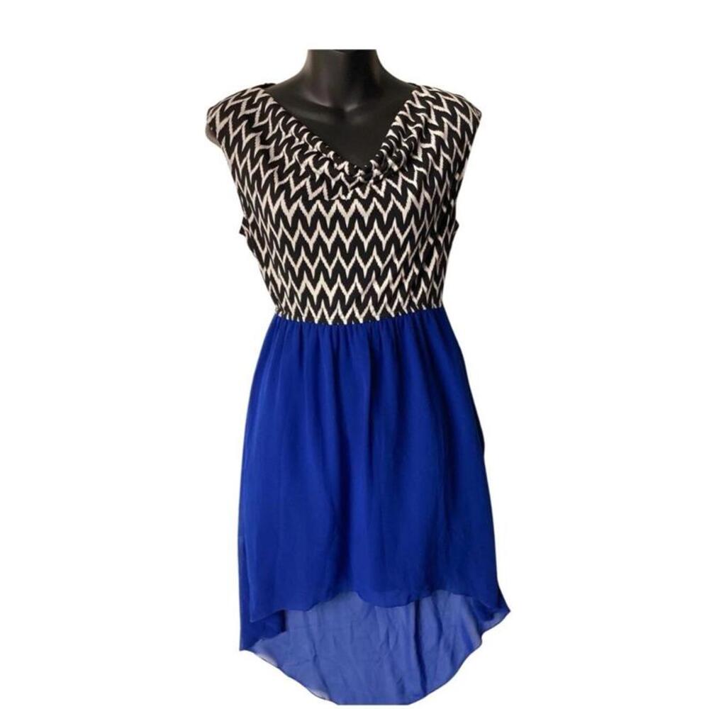 Sweet Storm Women’s High-Low Dress Chevron Top Blue Chiffon Skirt Size M